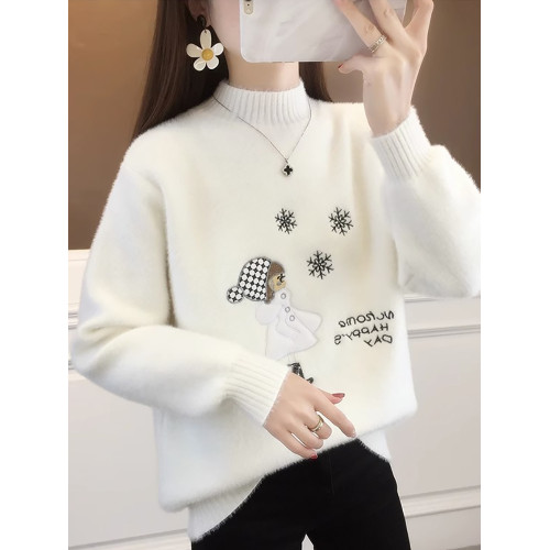 半高領毛衣女秋冬新款洋氣水貂絨上衣短款外穿女士針織打底衫長袖