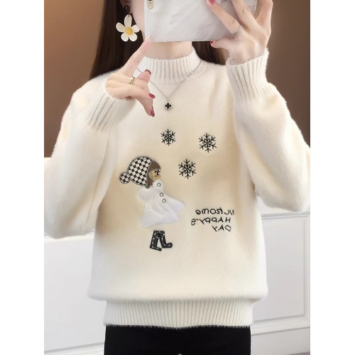 半高領毛衣女秋冬新款洋氣水貂絨上衣短款外穿女士針織打底衫長袖