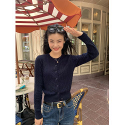 pusumede 頭號甜心 復古圓領麻花毛衣開衫外套女氣質針織衫上衣