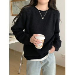 韓系溫柔風卷邊毛衣女春秋冬2025寬松軟糯內搭上衣復古打底針織衫