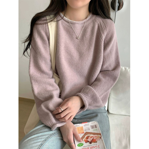 韓系溫柔風卷邊毛衣女春秋冬2025寬松軟糯內搭上衣復古打底針織衫