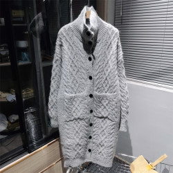 長款開衫大衣灰色慵懶大毛衣裙女秋冬過膝高領大碼針織連衣裙加厚