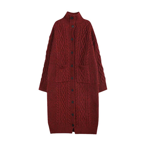 長款開衫大衣灰色慵懶大毛衣裙女秋冬過膝高領大碼針織連衣裙加厚