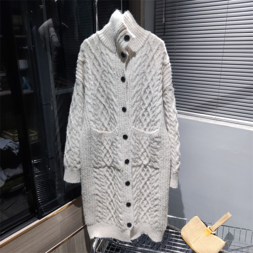 長款開衫大衣灰色慵懶大毛衣裙女秋冬過膝高領大碼針織連衣裙加厚