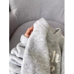 美式復古字母提花灰色毛衣女秋冬寬松外穿慵懶風圓領軟糯針織上衣