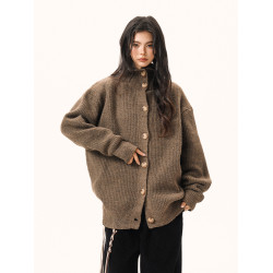 重磅老錢風紐釦立領針織開衫女男2025秋冬潮牌慵懶高級感毛衣外套