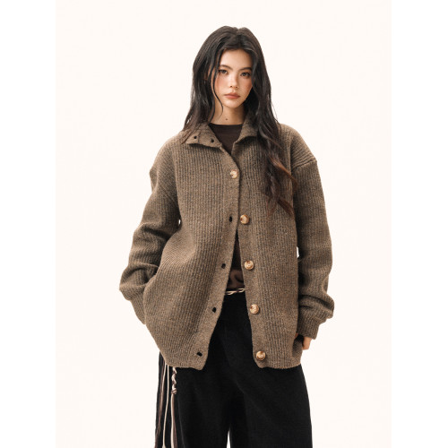 重磅老錢風紐釦立領針織開衫女男2025秋冬潮牌慵懶高級感毛衣外套