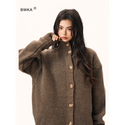 重磅老錢風紐釦立領針織開衫女男2025秋冬潮牌慵懶高級感毛衣外套