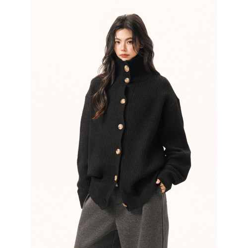 重磅老錢風紐釦立領針織開衫女男2025秋冬潮牌慵懶高級感毛衣外套