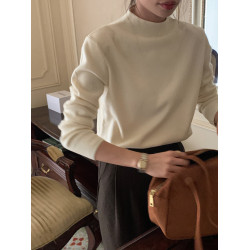 ANGELA半高領長袖打底衫女秋新款內搭單穿顯瘦百搭羊絨上衣抗起球