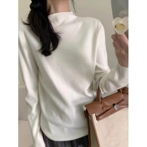ANGELA半高領長袖打底衫女秋新款內搭單穿顯瘦百搭羊絨上衣抗起球