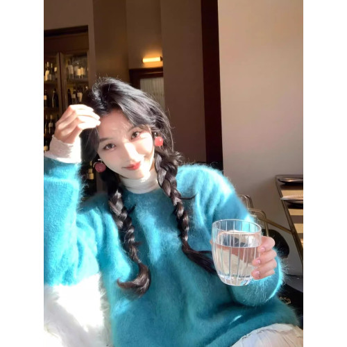 藍色水貂絨套頭毛衣女冬季加厚軟糯奶fufu寬松慵懶風毛茸茸針織衫 藍色水貂絨套頭毛衣女冬季加厚軟糯奶fufu寬松慵懶風毛茸茸針織衫