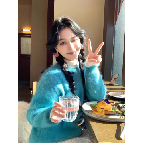 藍色水貂絨套頭毛衣女冬季加厚軟糯奶fufu寬松慵懶風毛茸茸針織衫 藍色水貂絨套頭毛衣女冬季加厚軟糯奶fufu寬松慵懶風毛茸茸針織衫