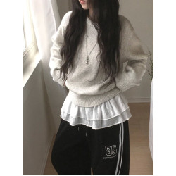 Up and on 韓系慵懶基本款純色休閒百搭寬松圓領長袖針織衫毛衣