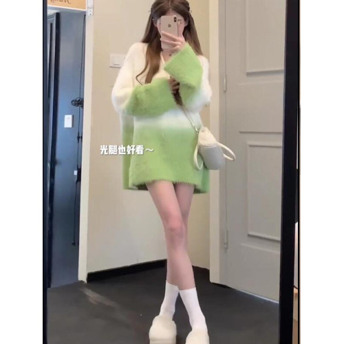 慵懶高級感水貂絨軟糯秋冬溫柔風寬松套頭加厚針織毛衣女外穿上衣