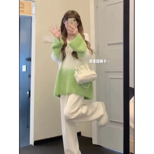 慵懶高級感水貂絨軟糯秋冬溫柔風寬松套頭加厚針織毛衣女外穿上衣