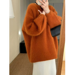 新年紅色後背釦子軟糯毛衣女秋冬外穿寬松針織開衫外套慵懶風上衣