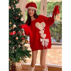 秋冬加厚聖誕毛衣過年紅色寬松慵懶風內搭小個子針織愛心打底上衣