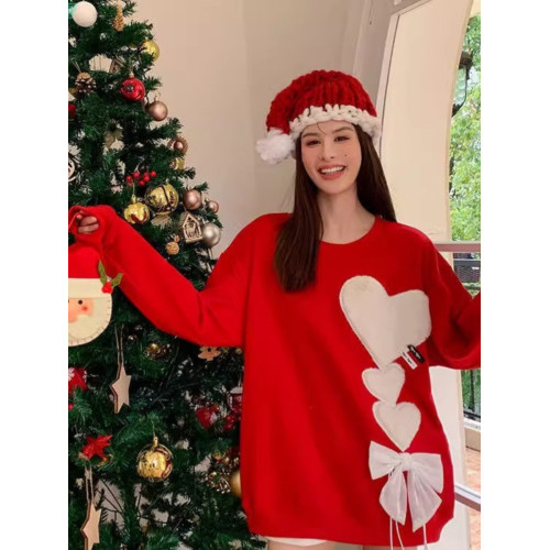 秋冬加厚聖誕毛衣過年紅色寬松慵懶風內搭小個子針織愛心打底上衣