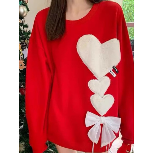 秋冬加厚聖誕毛衣過年紅色寬松慵懶風內搭小個子針織愛心打底上衣