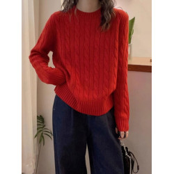 慵懶灰色麻花針織毛衣女套頭秋冬新款設計感寬松針織內搭打底上衣