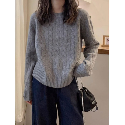 慵懶灰色麻花針織毛衣女套頭秋冬新款設計感寬松針織內搭打底上衣 慵懶灰色麻花針織毛衣女套頭秋冬新款設計感寬松針織內搭打底上衣