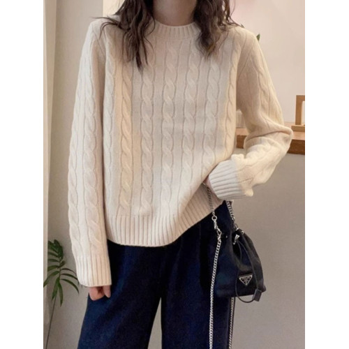 慵懶灰色麻花針織毛衣女套頭秋冬新款設計感寬松針織內搭打底上衣 慵懶灰色麻花針織毛衣女套頭秋冬新款設計感寬松針織內搭打底上衣