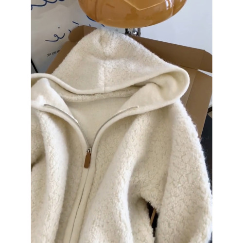 高級感米白色羊羔絨連帽拉鍊開衫毛衣女秋冬新款慵懶軟糯針織上衣 高級感米白色羊羔絨連帽拉鍊開衫毛衣女秋冬新款慵懶軟糯針織上衣