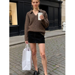 法式簡約慵懶風套頭翻領復古毛衣韓系V領顯瘦打底衫休閒寬松上衣