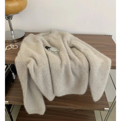 浣熊絨軟糯套頭毛衣女冬季高級感慵懶寬松羊毛針織衫打底內搭上衣