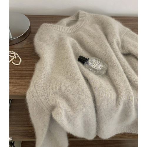 浣熊絨軟糯套頭毛衣女冬季高級感慵懶寬松羊毛針織衫打底內搭上衣