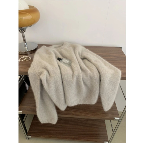 浣熊絨軟糯套頭毛衣女冬季高級感慵懶寬松羊毛針織衫打底內搭上衣