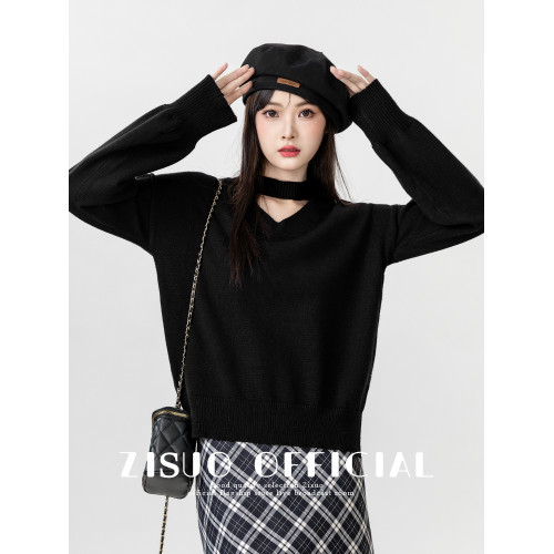 2026春季新款黑色v領毛衣女春秋內搭長袖打底衫外穿掛脖針織上衣