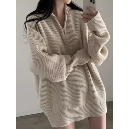 半拉鍊正肩針織毛衣女秋季大碼胖mm打底衫中長款搭配鯊魚褲的上衣