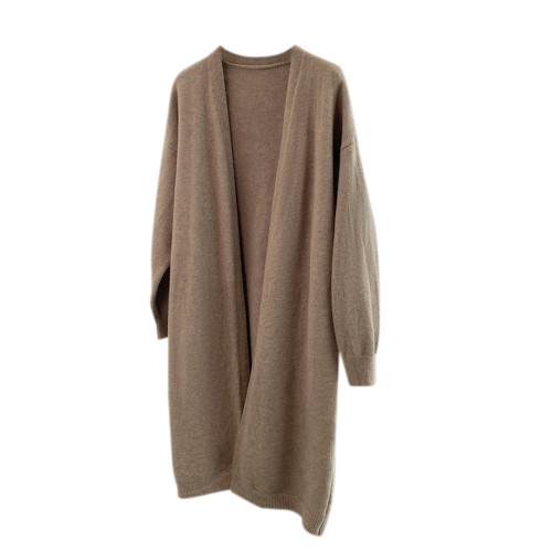 純色簡約軟糯毛衣針織開衫女秋季中長款慵懶休閒無釦寬松風衣外套