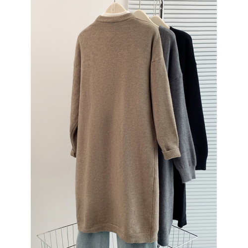 純色簡約軟糯毛衣針織開衫女秋季中長款慵懶休閒無釦寬松風衣外套