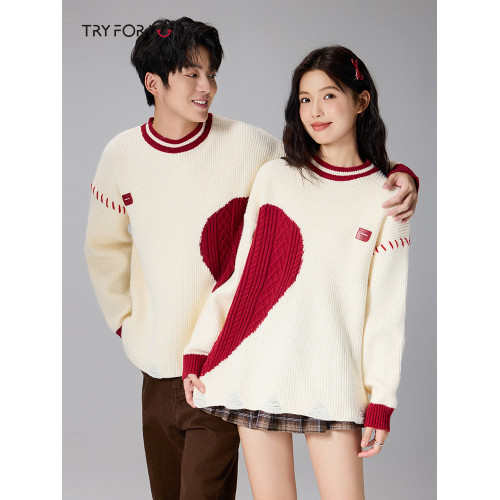 TRYFORLOVE特別不一樣的愛心情侶裝毛衣外套女2025秋冬新款針織衫