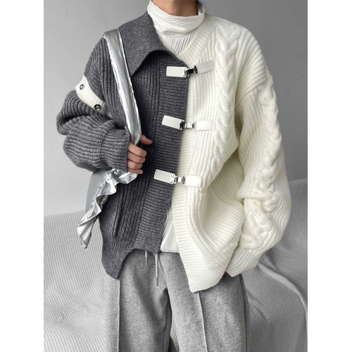 拼接撞色開衫毛衣男春秋季設計感痞帥上衣寬松潮牌高街針織衫外套 拼接撞色開衫毛衣男春秋季設計感痞帥上衣寬松潮牌高街針織衫外套