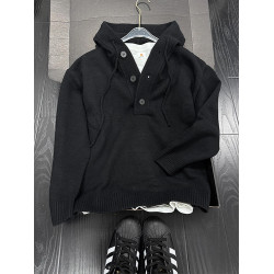 深灰色套頭短款毛衣男女款秋冬高級感v領針織衫美式復古連帽外套