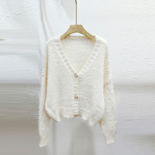 V領毛衣寬松女慵懶春秋外穿2025新款上衣仿貂絨粉色針織開衫外套