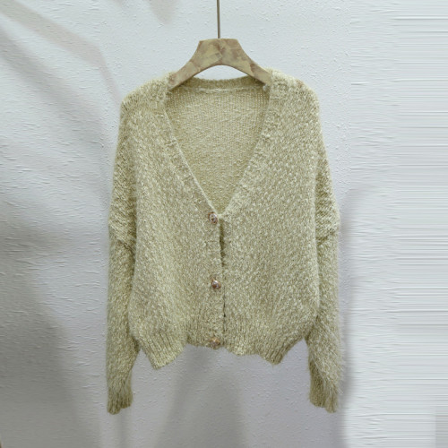 V領毛衣寬松女慵懶春秋外穿2025新款上衣仿貂絨粉色針織開衫外套