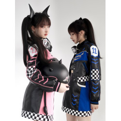 謝安然同款機車服設計感美式辣妹女外套製服賽車服皮衣短裙緊身褲