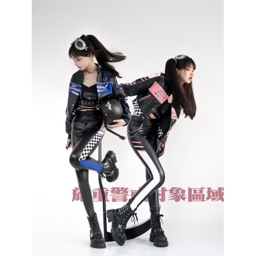 謝安然同款機車服設計感美式辣妹女外套製服賽車服皮衣短裙緊身褲 謝安然同款機車服設計感美式辣妹女外套製服賽車服皮衣短裙緊身褲