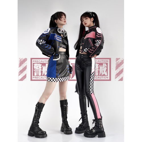 謝安然同款機車服設計感美式辣妹女外套製服賽車服皮衣短裙緊身褲 謝安然同款機車服設計感美式辣妹女外套製服賽車服皮衣短裙緊身褲