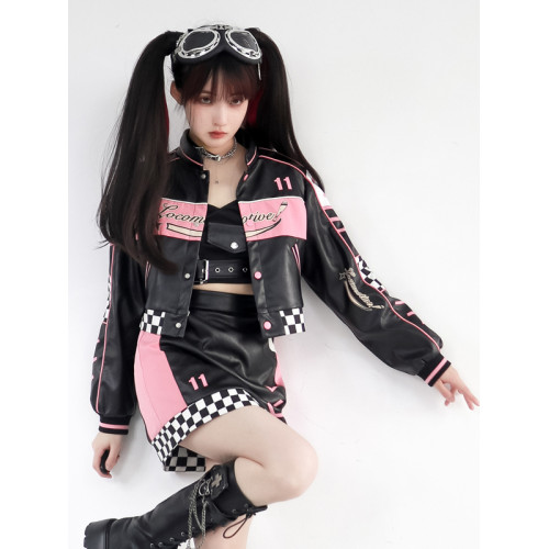 謝安然同款機車服設計感美式辣妹女外套製服賽車服皮衣短裙緊身褲 謝安然同款機車服設計感美式辣妹女外套製服賽車服皮衣短裙緊身褲
