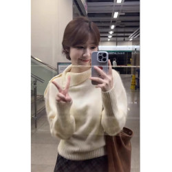 2025新款軟糯松設計感不規則高領毛衣女秋冬超好看慵懶風寬松上衣