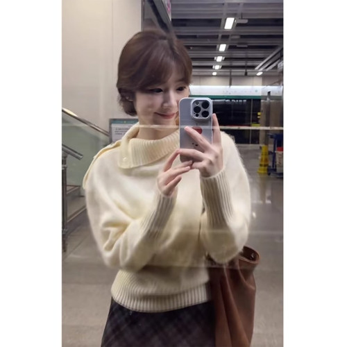 2025新款軟糯松設計感不規則高領毛衣女秋冬超好看慵懶風寬松上衣