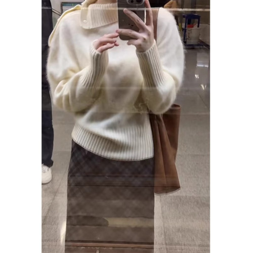 2025新款軟糯松設計感不規則高領毛衣女秋冬超好看慵懶風寬松上衣