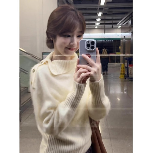 2025新款軟糯松設計感不規則高領毛衣女秋冬超好看慵懶風寬松上衣