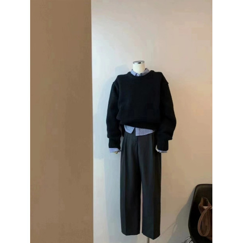 黑色慵懶風軟糯套頭毛衣女秋冬內搭高級感韓系寬松針織打底上衣厚